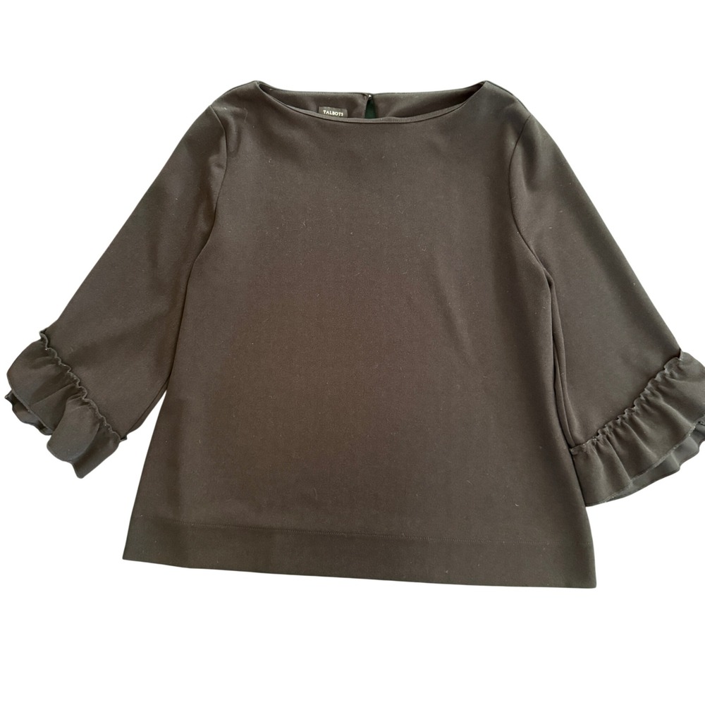 Talbots Black Ruffle Sleeve Boatneck‎ Top XL VN259 04/17